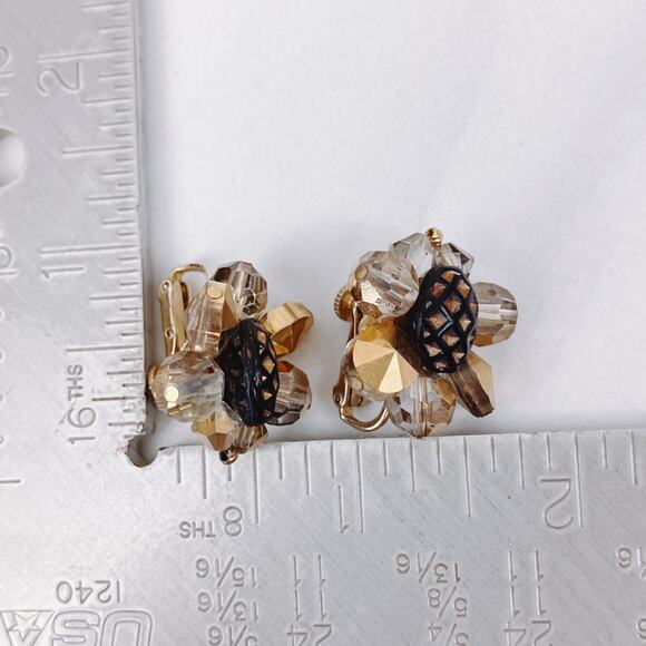 VTG Signed Vendome Mid Century Gold Tone Glass Bead Clip On Earrings 50s Cluster - Picture 10 of 10